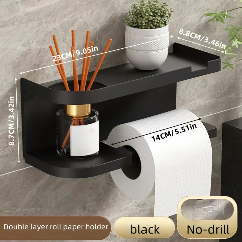 Porte-rouleau papier toilette autocollant avec tablette téléphone