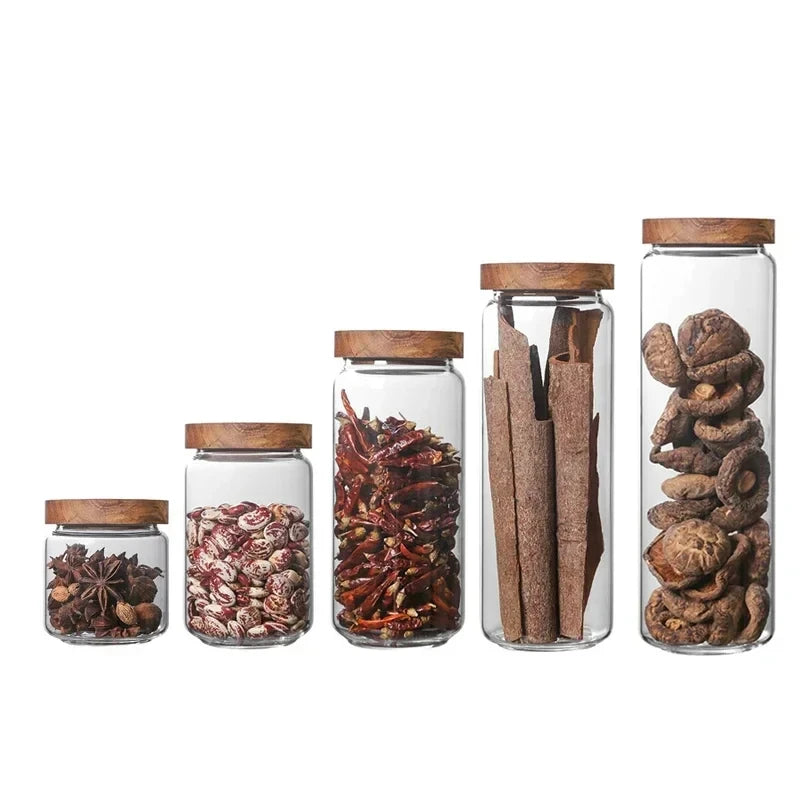 Bocal hermétique en verre avec couvercle bois — Conservation cuisine