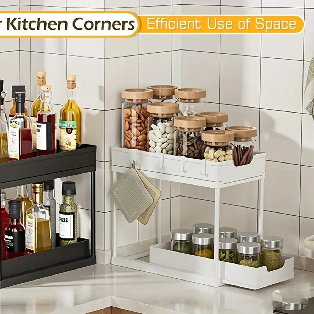 Rangement coulissant sous évier — Organiseur de cuisine 2 niveaux