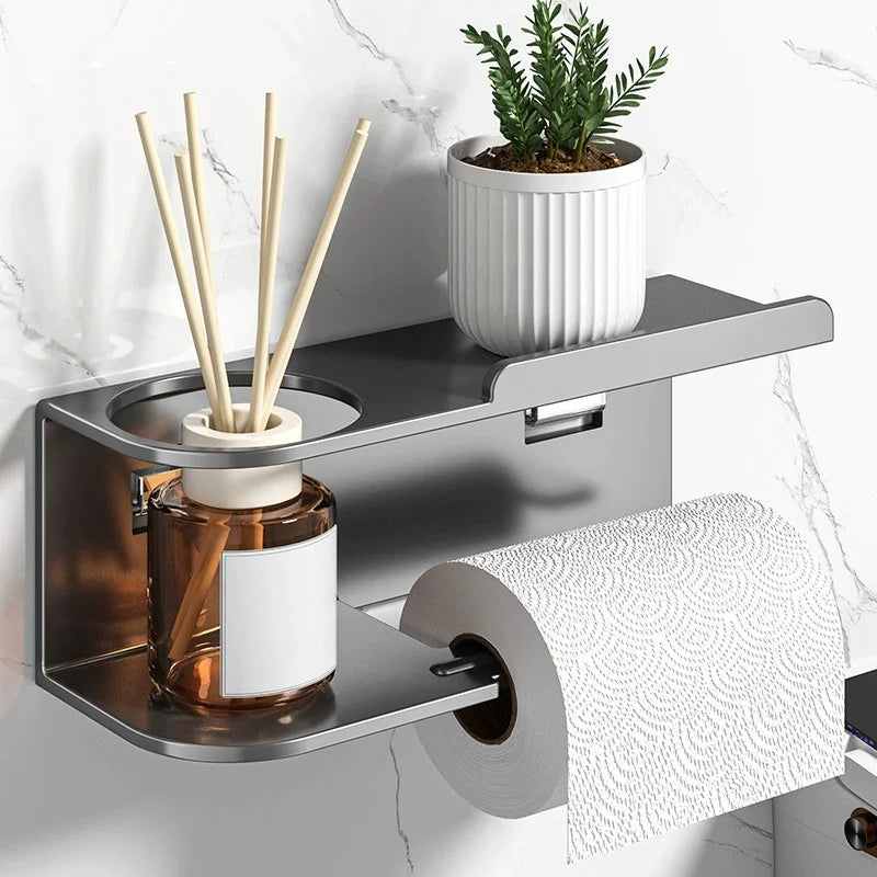 Porte-rouleau papier toilette autocollant avec tablette téléphone