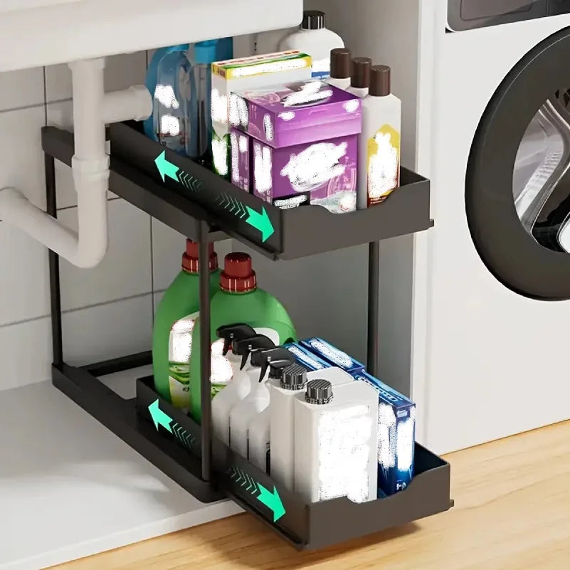 Rangement coulissant sous évier — Organiseur de cuisine 2 niveaux