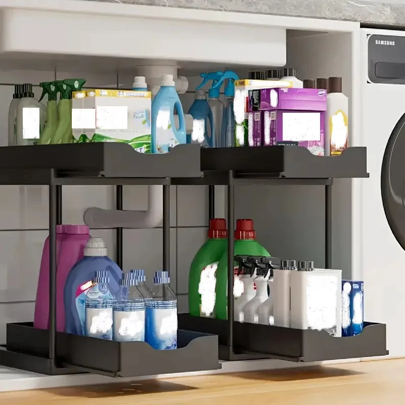 Rangement coulissant sous évier — Organiseur de cuisine 2 niveaux