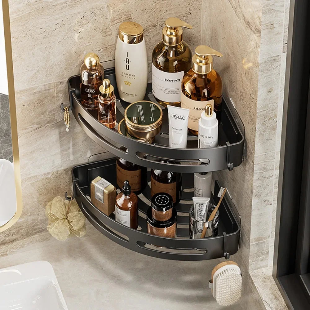 Étagère de douche d'angle autocollante — Rangement shampoing