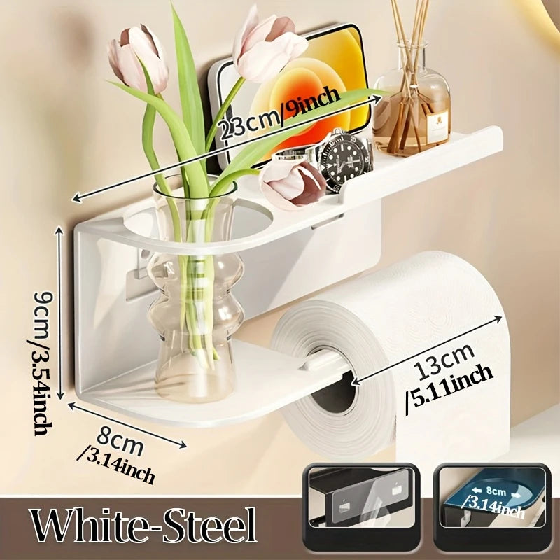Porte-rouleau papier toilette autocollant avec tablette téléphone