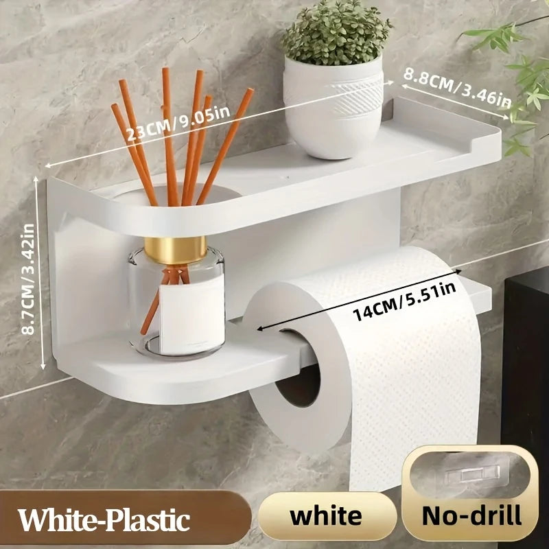 Porte-rouleau papier toilette autocollant avec tablette téléphone