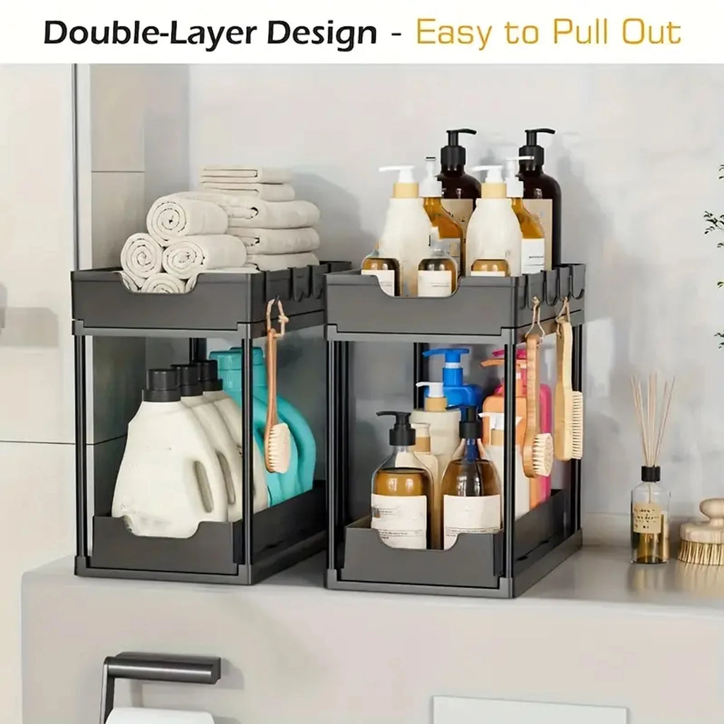 Rangement coulissant sous évier — Organiseur de cuisine 2 niveaux