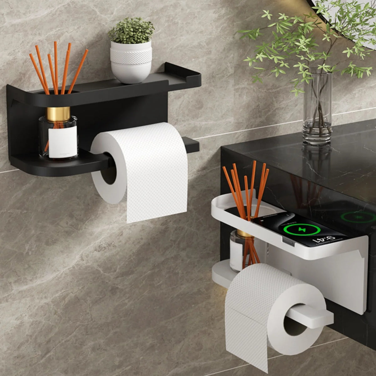 Porte-rouleau papier toilette autocollant avec tablette téléphone