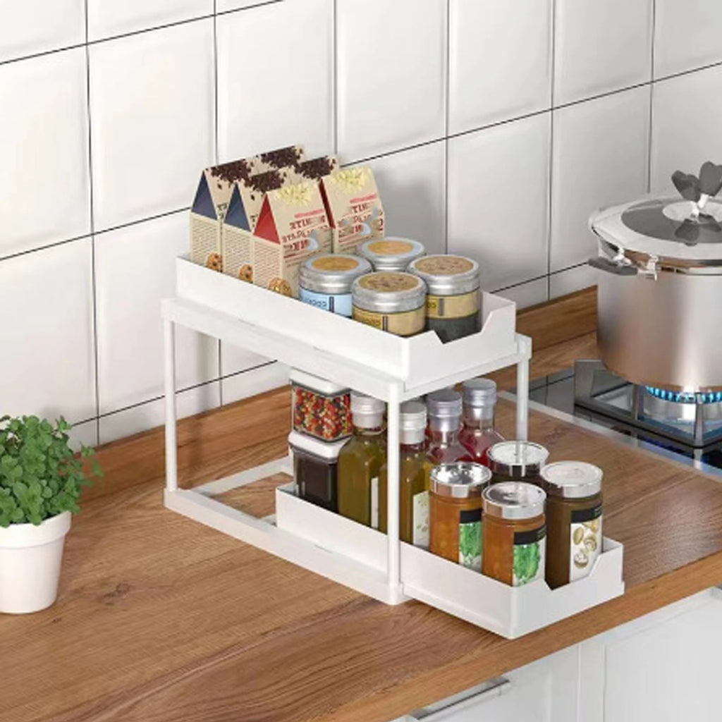 Rangement coulissant sous évier — Organiseur de cuisine 2 niveaux