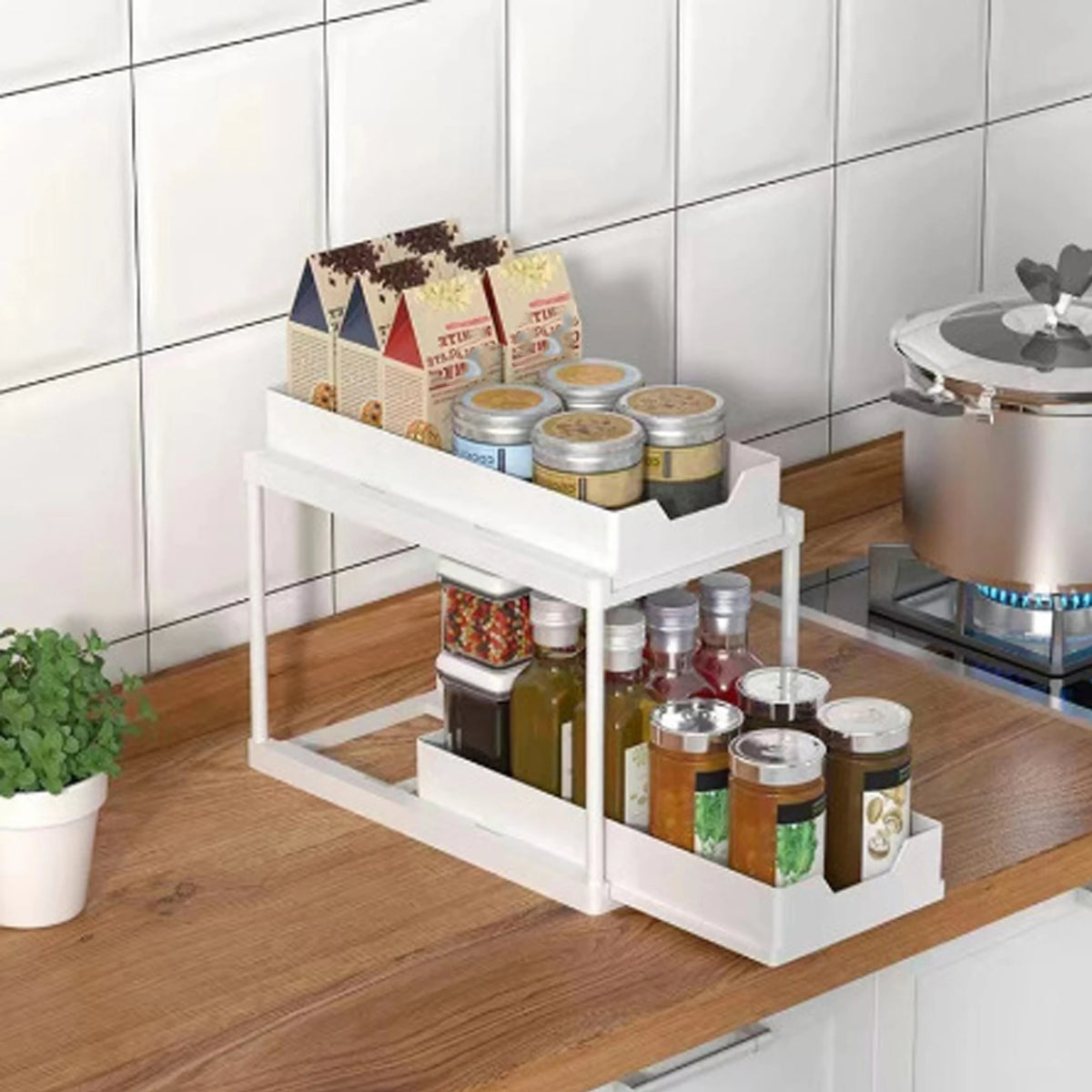 Rangement coulissant sous évier — Organiseur de cuisine 2 niveaux
