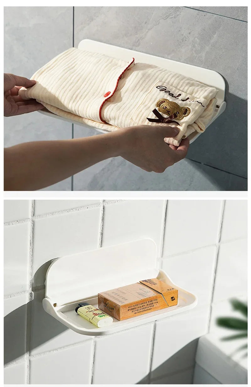 Étagère murale pliable sans perçage – Rangement salle de bain