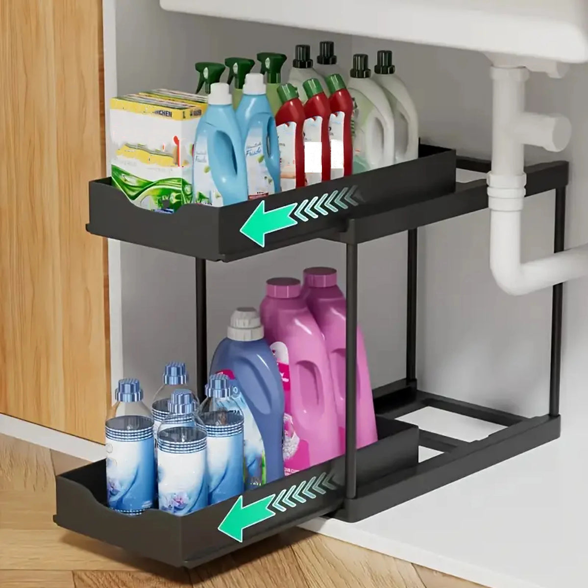 Rangement coulissant sous évier — Organiseur de cuisine 2 niveaux