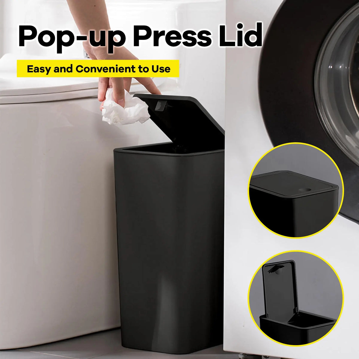 Poubelle de salle de bain 10L avec couvercle à pression