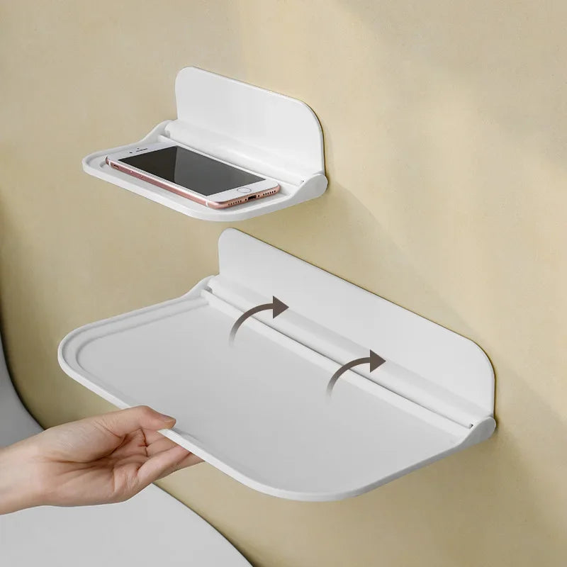 Étagère murale pliable sans perçage – Rangement salle de bain