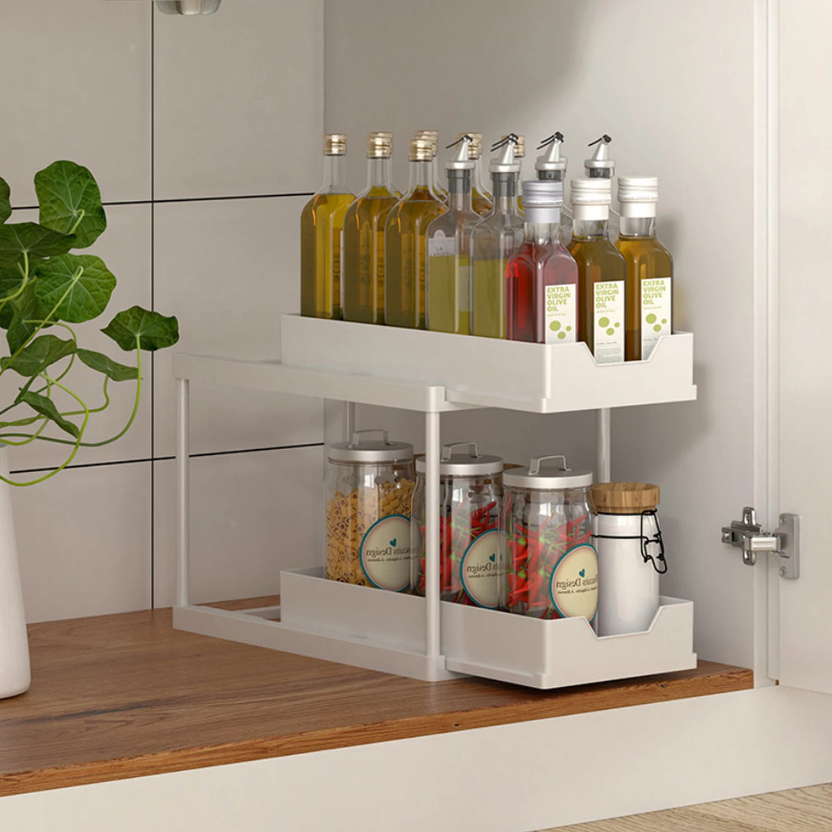 Rangement coulissant sous évier — Organiseur de cuisine 2 niveaux