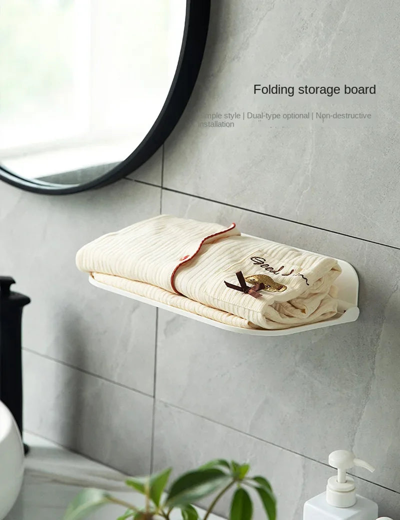 Étagère murale pliable sans perçage – Rangement salle de bain