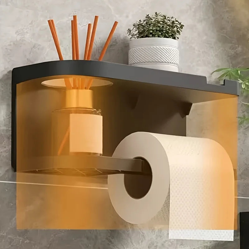 Porte-rouleau papier toilette autocollant avec tablette téléphone