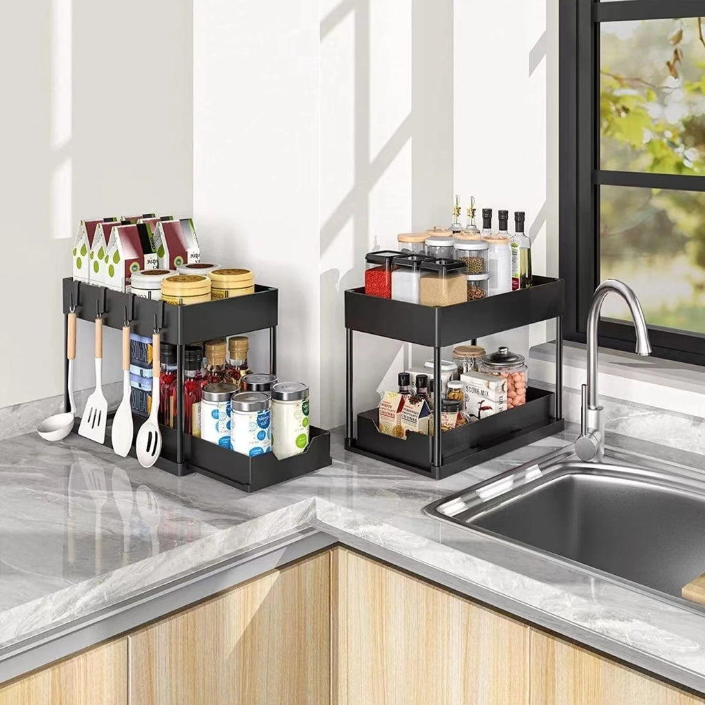 Rangement coulissant sous évier — Organiseur de cuisine 2 niveaux