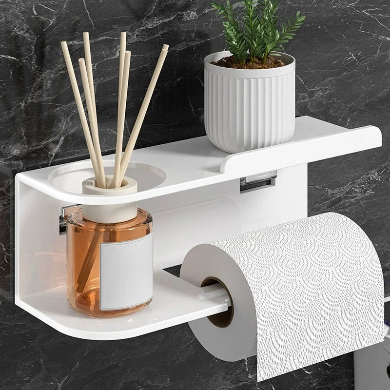 Porte-rouleau papier toilette autocollant avec tablette téléphone