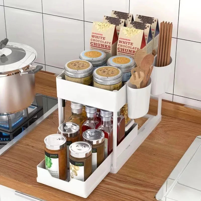 Rangement coulissant sous évier — Organiseur de cuisine 2 niveaux