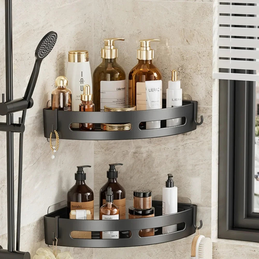 Étagère de douche d'angle autocollante — Rangement shampoing